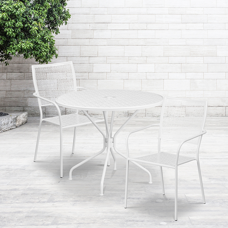 35.25RD White Patio Table Set CO-35RD-02CHR2-WH-GG