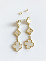 Mother of Pearl Tripple-drop Earrings in Gold - $100.00