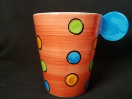 Time for Tea Handpainted Stoneware Cup Orange w/Multi-color Dots Debenha... - $13.99