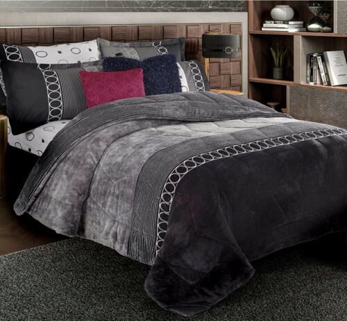 OXFORD CIRCLES REVERSIBLE BLANKET WITH SHERPA VERY SOFTY THICK AND WARM QUEEN
