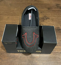 Men&#39;s True Religion Slippers Shoes Black Denim with Red Logo Size L (11-12) - $29.99