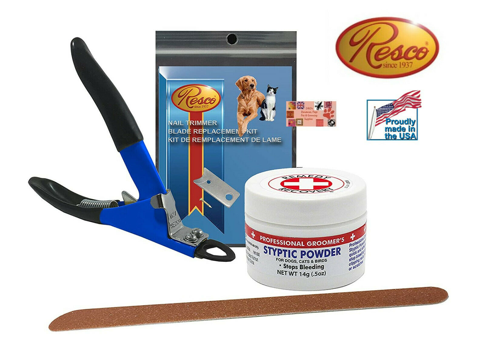 RESCO DELUXE SMALL-MEDIUM DOG GROOMING NAIL CLIPPER KIT-Styptic,File,Extra Blade