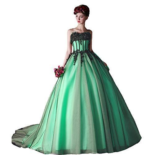 Kivary Plus Size Black Beaded Lace Long Gothic Prom Wedding Dress Mint Green US