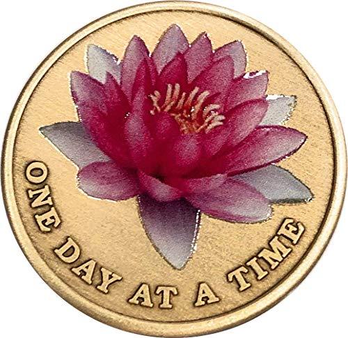 Pink Lotus Flower One Day at A Time Serenity Prayer Medallion Chip
