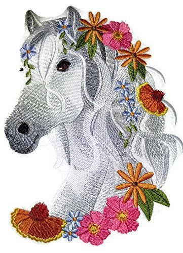 [Custom] [Horse in Wild Flowers] Embroidery Iron On/Sew Patch [7.8 x 5.86]