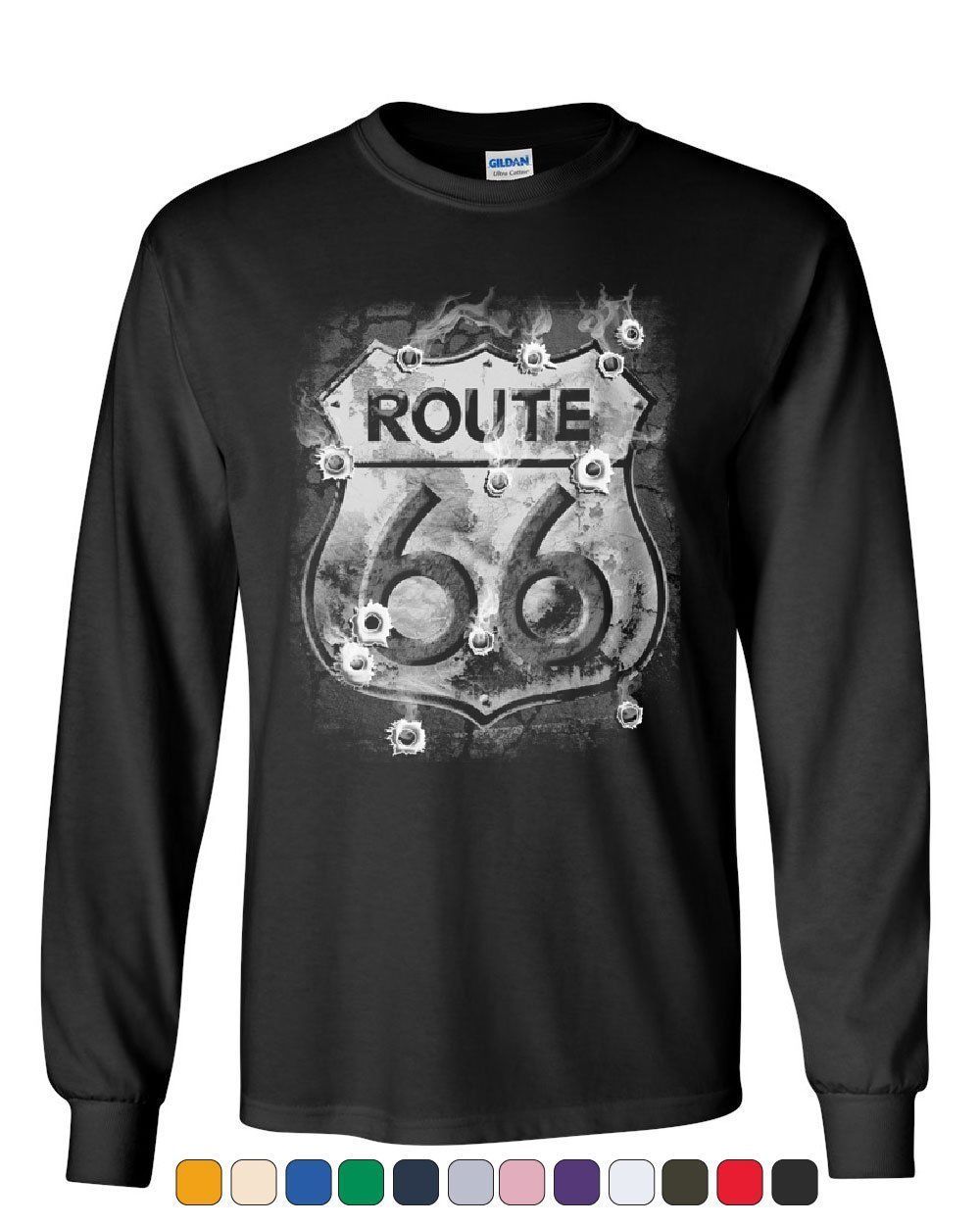 Route 66 Long Sleeve T-Shirt Bullet Holes The Mother Road American Highway Tee