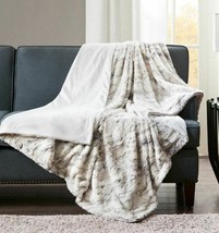 Madison Park Sachi Natural Grey Marble Faux Fur Plush Throw Blanket 60 x... - $74.30
