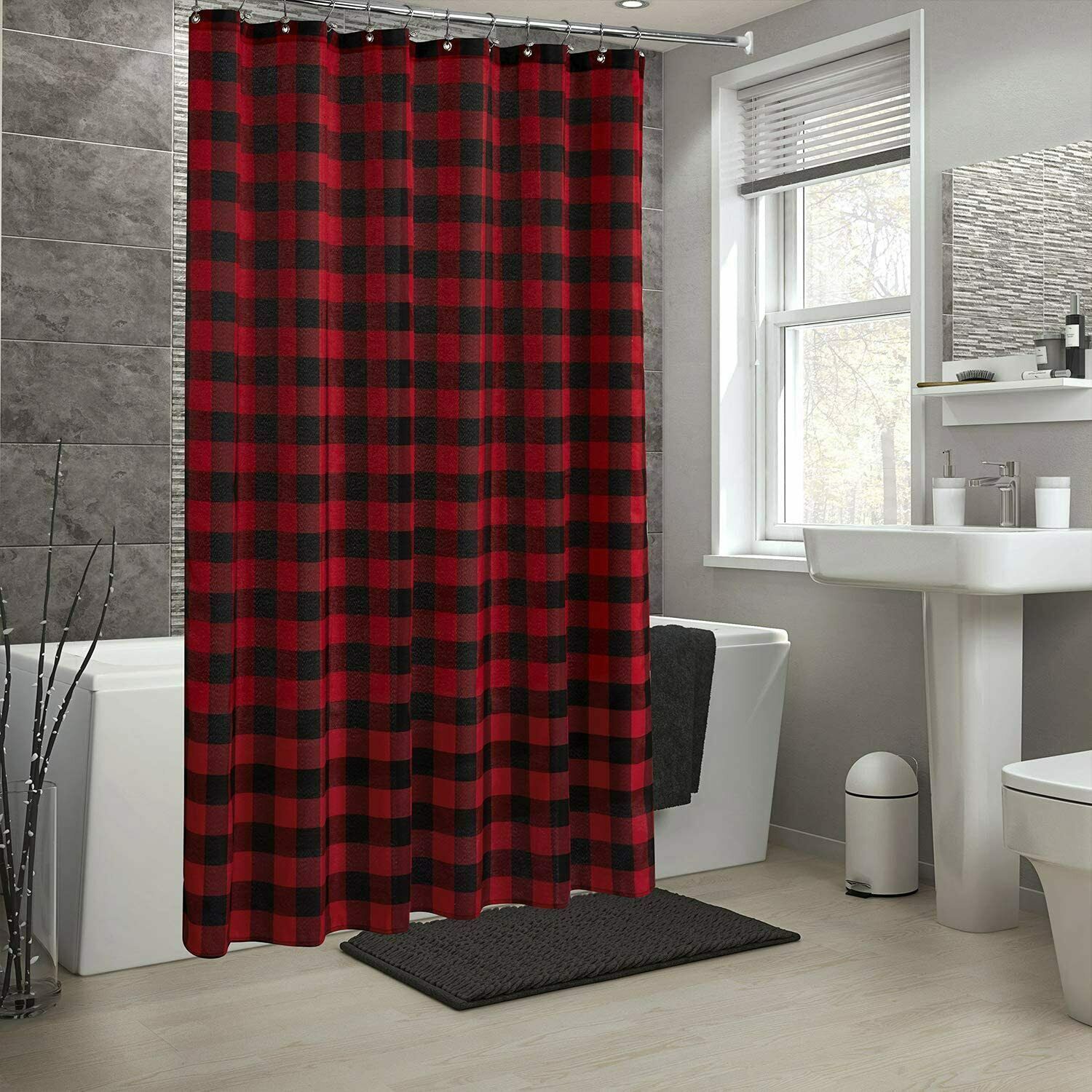 Red Black Buffalo Plaid Cotton Farmhouse Rustic Beautiful Fabric Shower