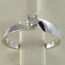18K White Gold Solitaire Wedding Band Squared Ring Diamond 0.15 Made In Italy - $968.95