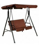 Durable Loveseat Coffee Brown Cushioned Patio Steel Frame Swing Glider- - £162.99 GBP