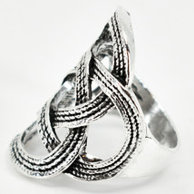 Bohemian Inspired Silver Tone Linked Celtic Knot Geometric Statement Ring image 2