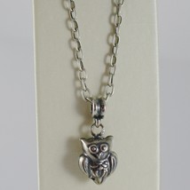 925 BURNISHED SILVER NECKLACE OWL BIRD PENDANT WITH OVAL CHAIN MADE IN ITALY image 1