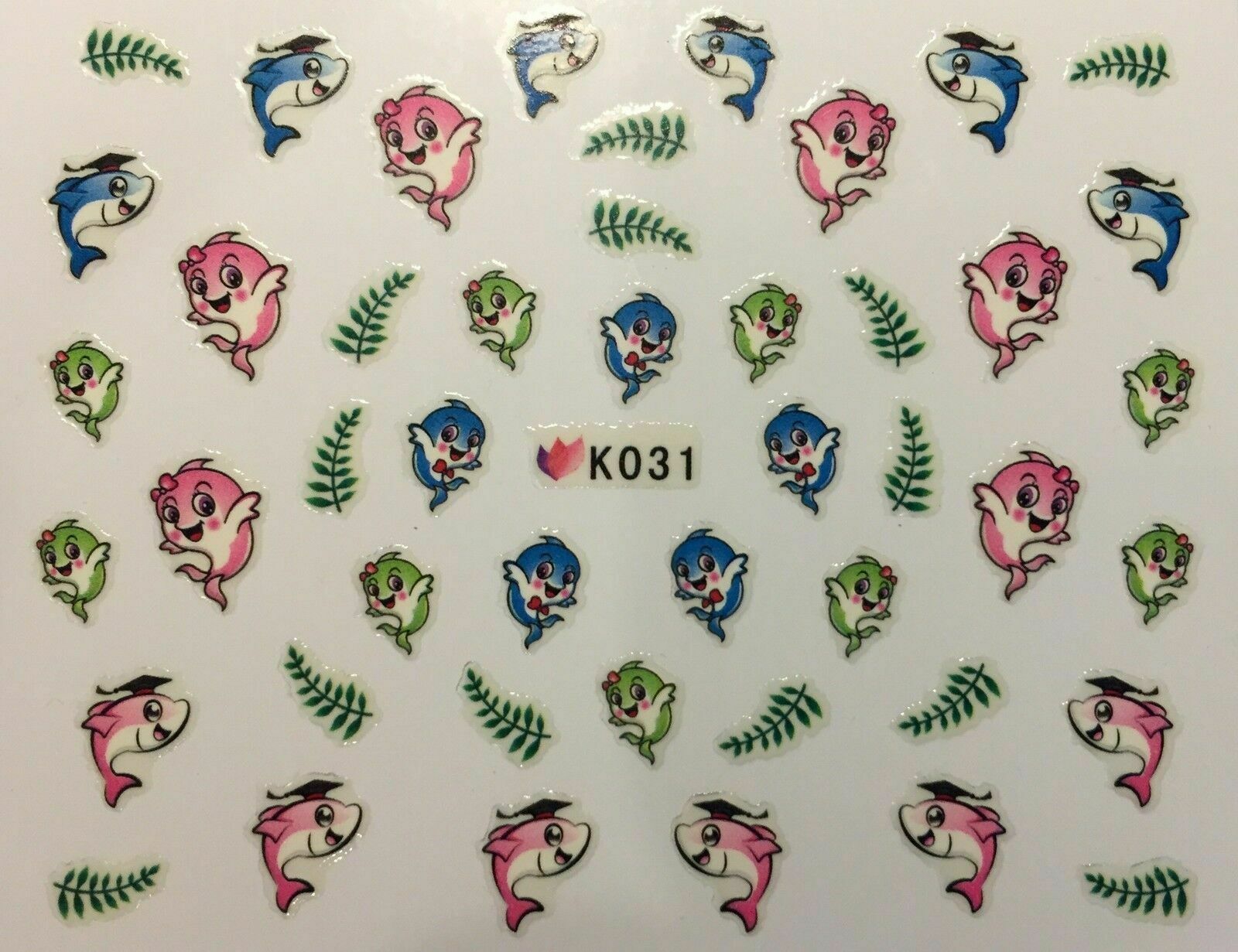 Nail Art 3D Decal Stickers Pink Blue Fish Graduation K031