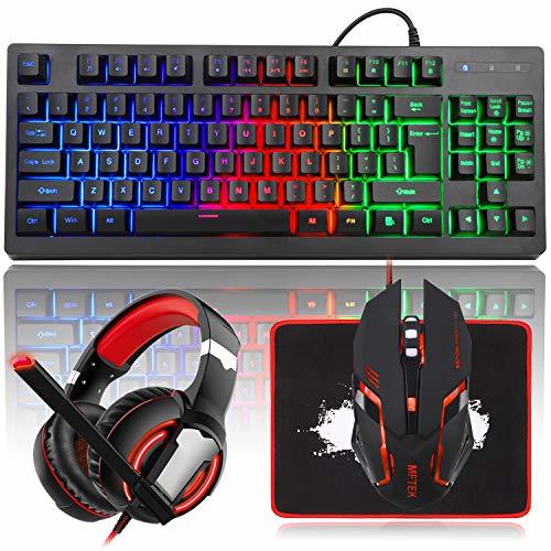 MFTEK RGB Rainbow Backlit Gaming Keyboard and Mouse Combo, LED PC ...