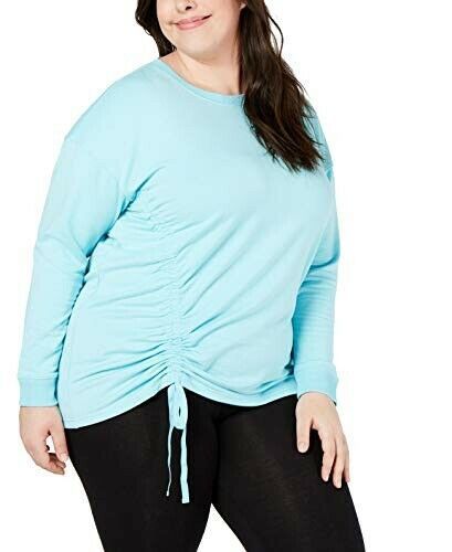 Ideology Womens Teal Blue Side Tie Pullover Top Sweatshirt Athletic Plus 3X New