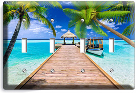 Caribb EAN Sea Palms Pier Boat 4 Gang Light Switch Wall Plate Bathroom Home Decor - $17.99