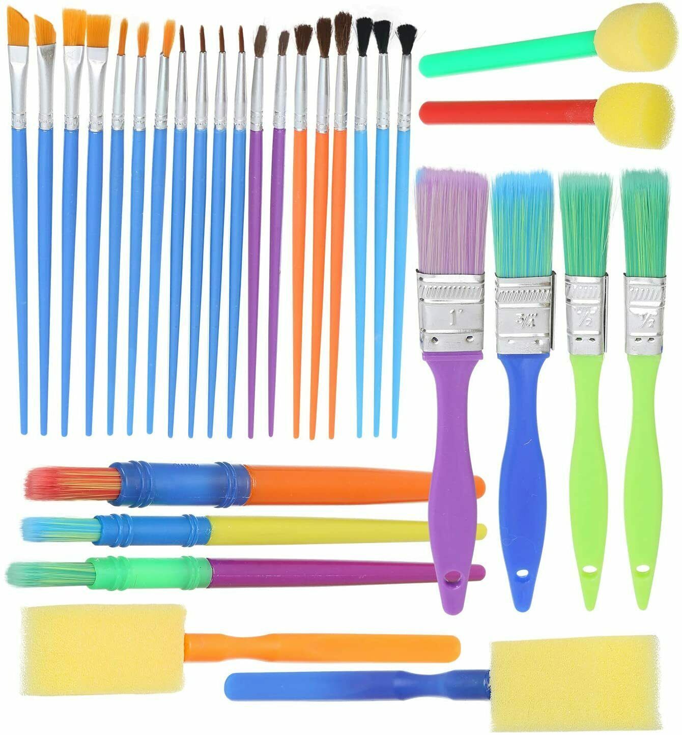 Complete Set of 30 Art Paint Brushes for Kids- Variety of Paintbrushes