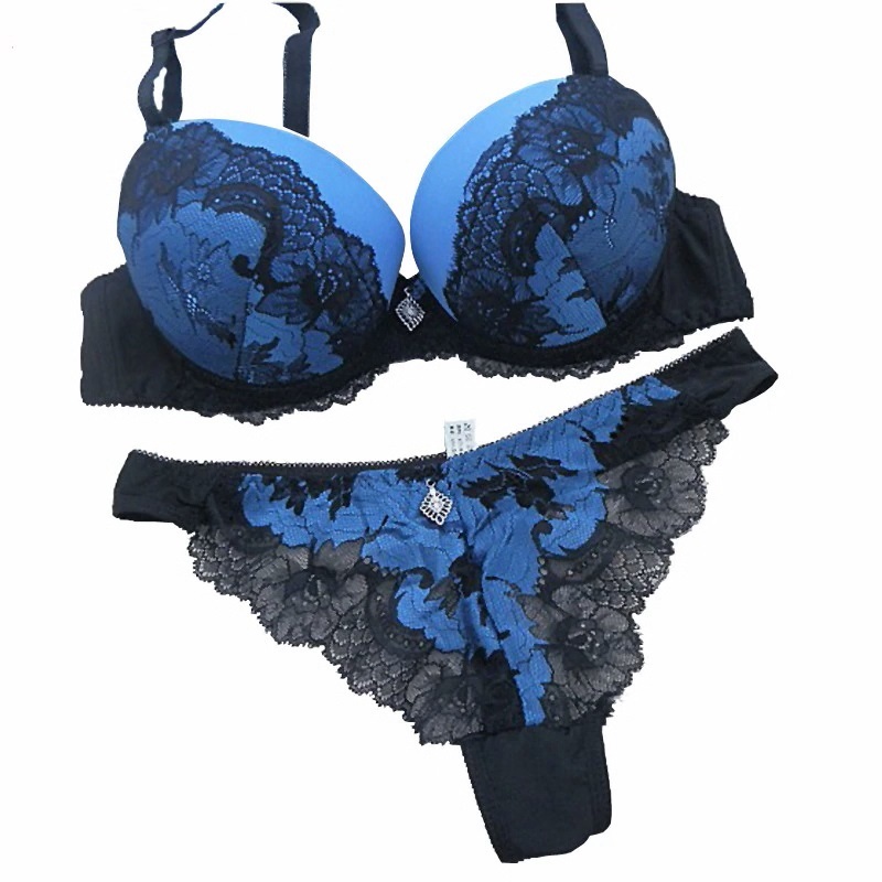 Sexy Lace Push Up Bra Panty sets ROYAL BLUE Romantic Intimate Women's Underwear