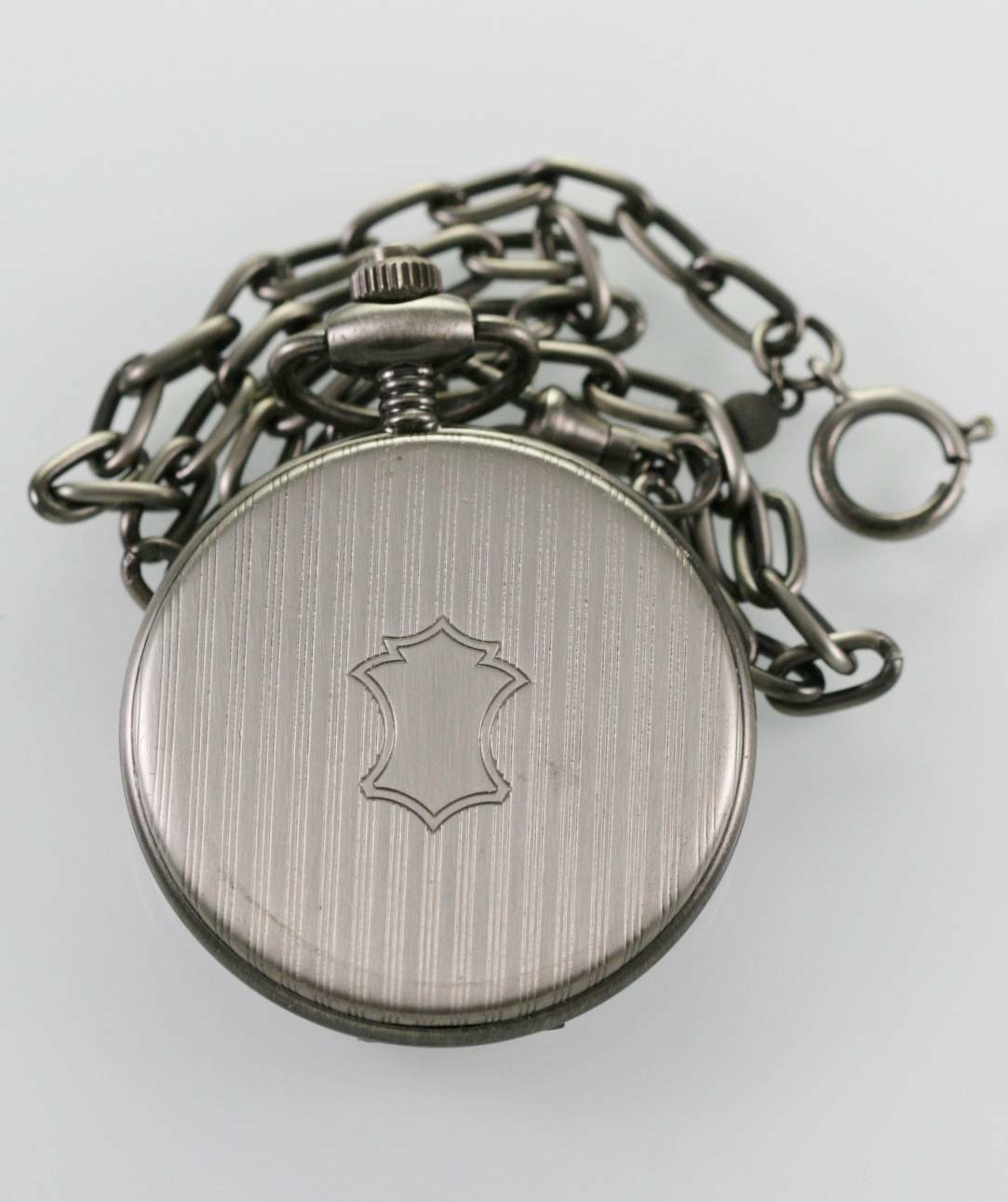 Colibri Watch Mens Gray Pocket Stainless Steel Antiqued Silver Battery