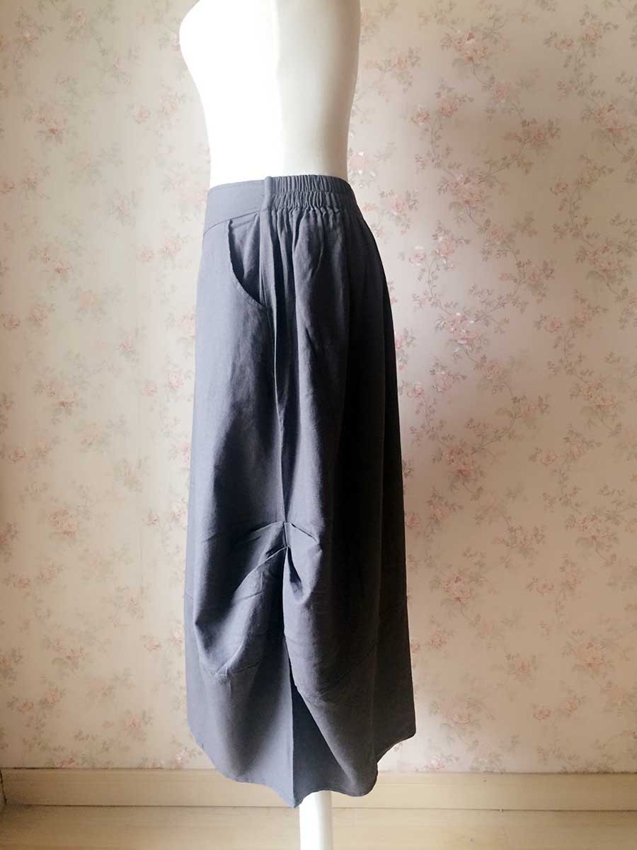 Women Loose Cozy Linen Skirt Gray Ankle Length Skirts Summer Asymmetric ...