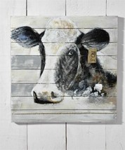 Cow Head Wall Print Black & White on Panels Fir Wood 31.5" x 31.5" Farm Animal