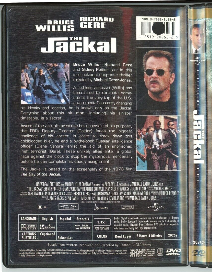 The Jackal 1997 DVD Movie Collector's Edition, Bruce Willis & Richard ...