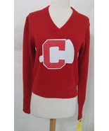 T BONE Cheer Sweater Vintage &quot;C&quot; Megaphone Red V-Cut 36 S - $71.99