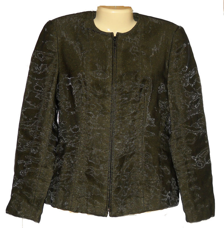 Cache Jacket Blazer Womens Green Tweed Black Silk Wool Zip Up Size 6 ...