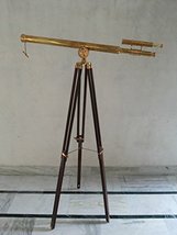 Brass Telescope Double Barrel Griffith Astro With Wooden Tripod Stand Telescope
