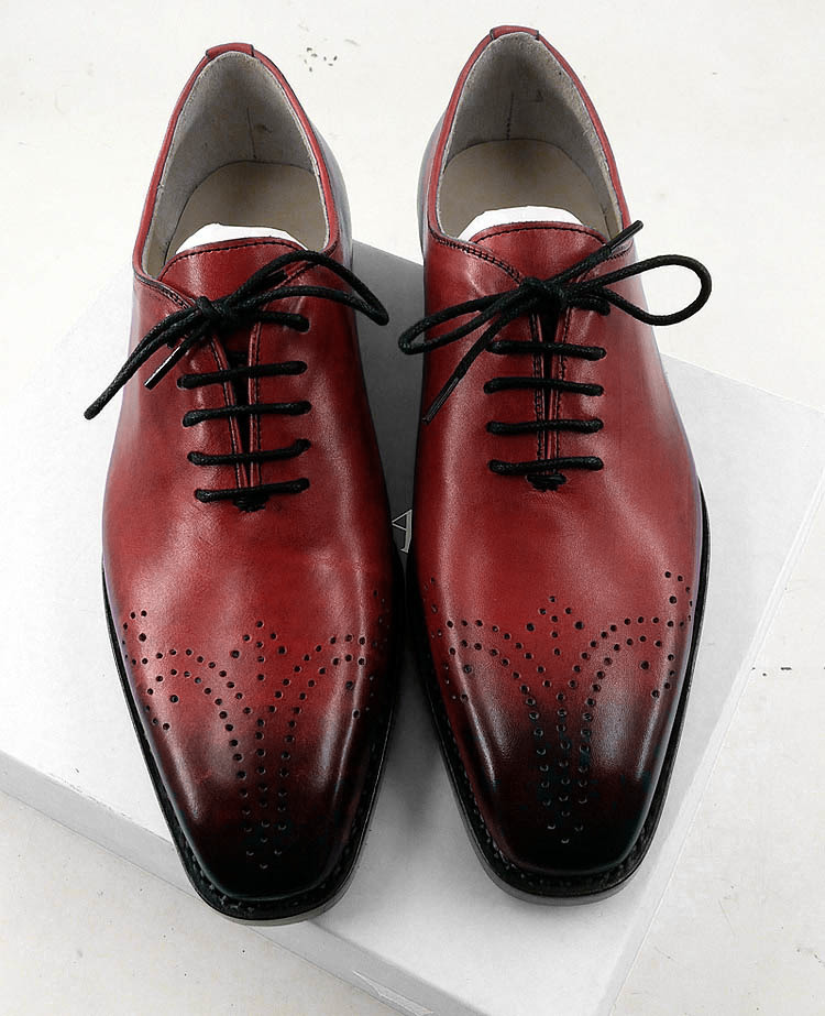 Burnished Medallion Toe Maroon Oxford Made To Order Genuine Leather Men ...