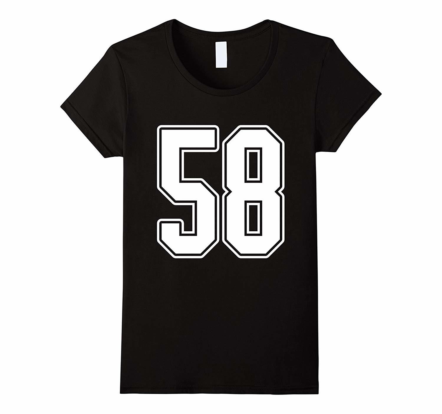 New Tee - #58 White Outline Number 58 Sports Fan Jersey Style T-Tee ...