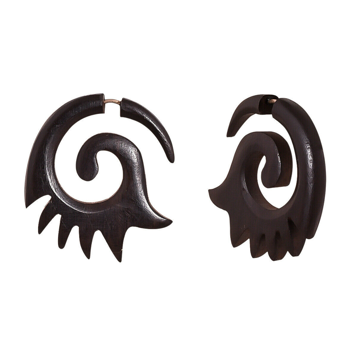 Wooden Earrings Carved African Tribal Big Fake Gauge for women 1.5" AB