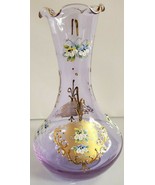 Bohemia Vintage Vase 7.5&quot; Violet Purple Glass Hand Painted Flowers Gold ... - $233.75