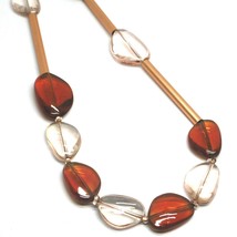 ROSE NECKLACE AMBER PINK ROUNDED DROPS OF MURANO GLASS TUBE ALTERNATE 50cm 20" image 2