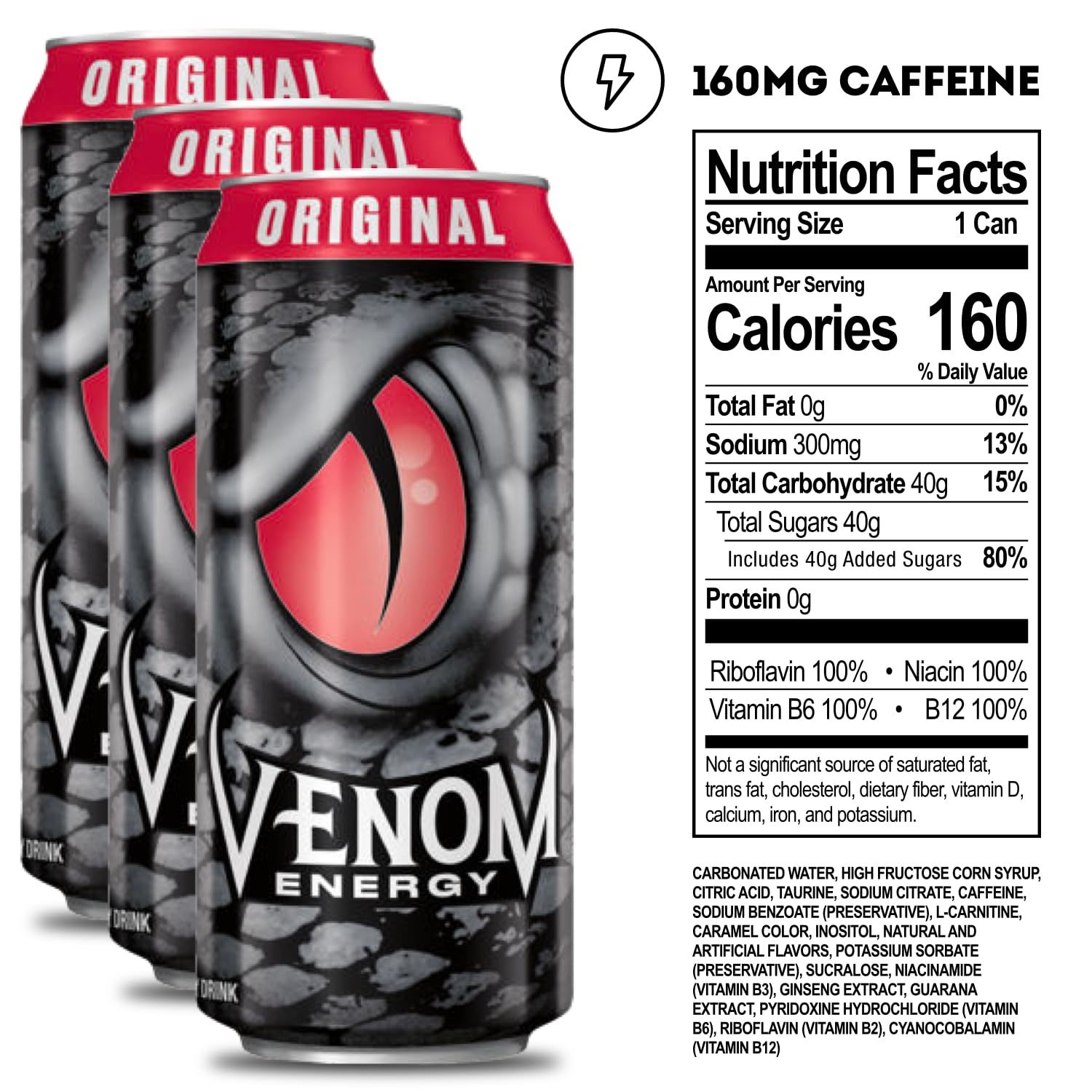 Venom Energy Drink Black Mamba 12 Pack, 16 Fl Oz Cans Energy