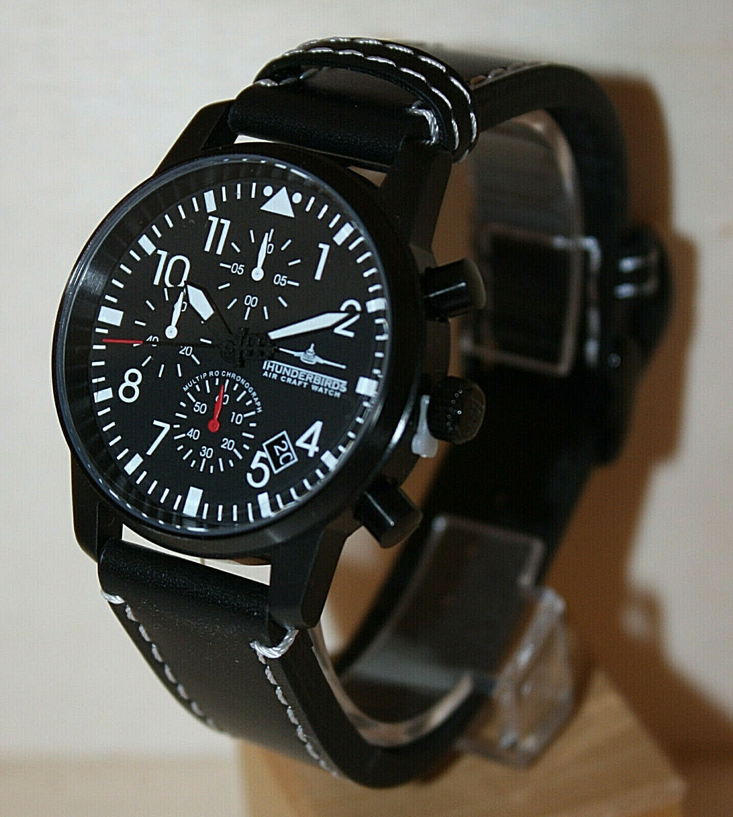 German Pilot Watch Black Thunderbirds Chronograph lighting Leather