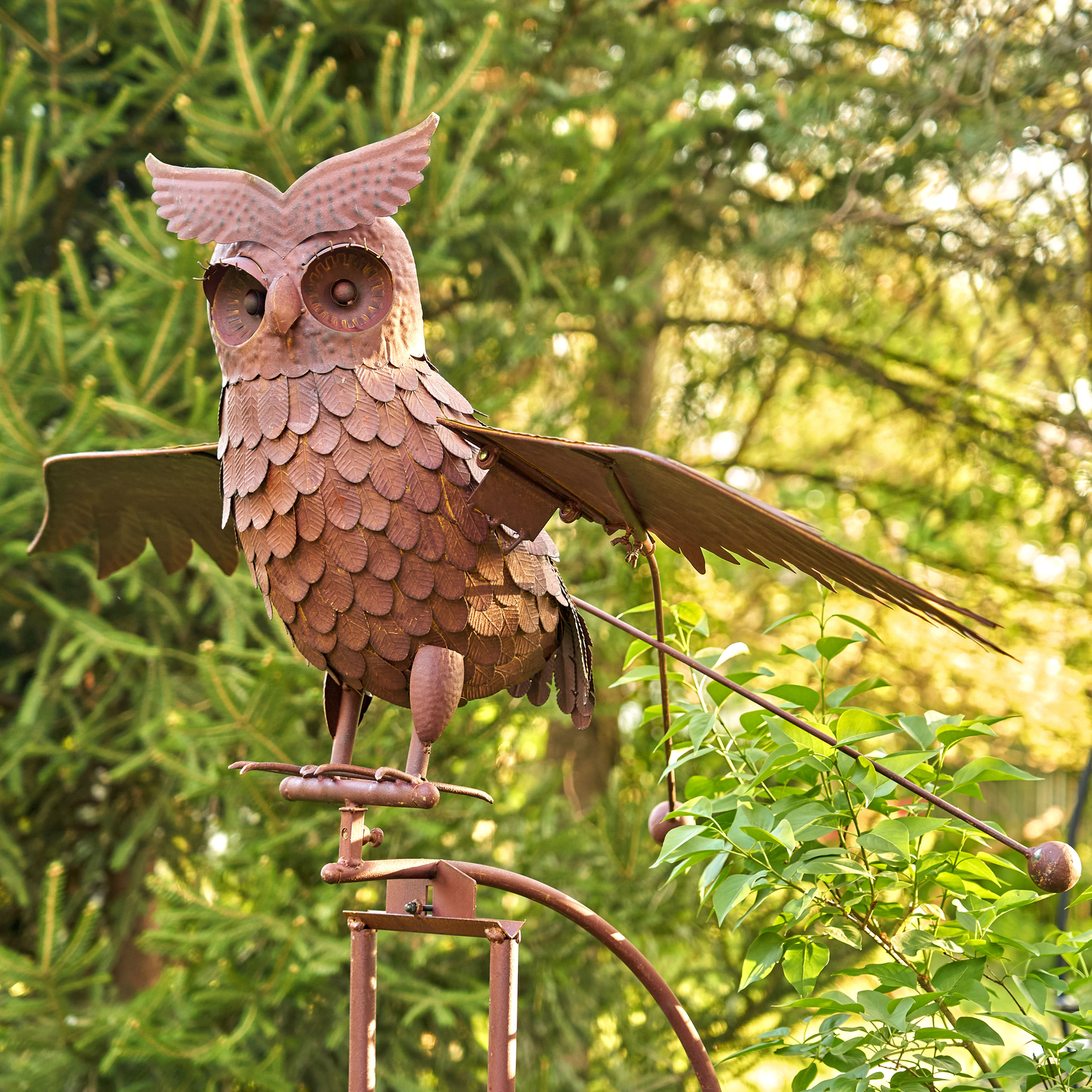 Zaer Ltd. Large Perched Rocking Owl Garden Stake with Flapping Wings ...