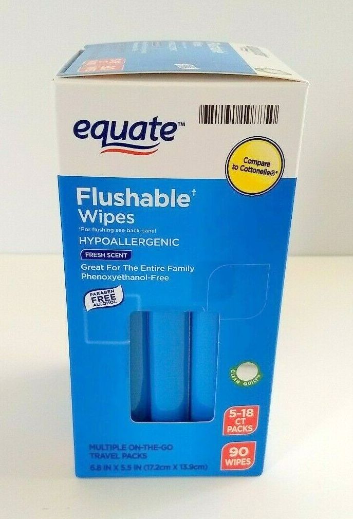 Equate Flushable Wipes, Fresh Scent, 5 Travel Packs of 18 Wipes, 90