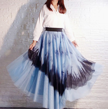 Dusty Blue Long Tulle Skirt Butterfly Dye Tulle Skirt Plus Size Party Outfit image 3