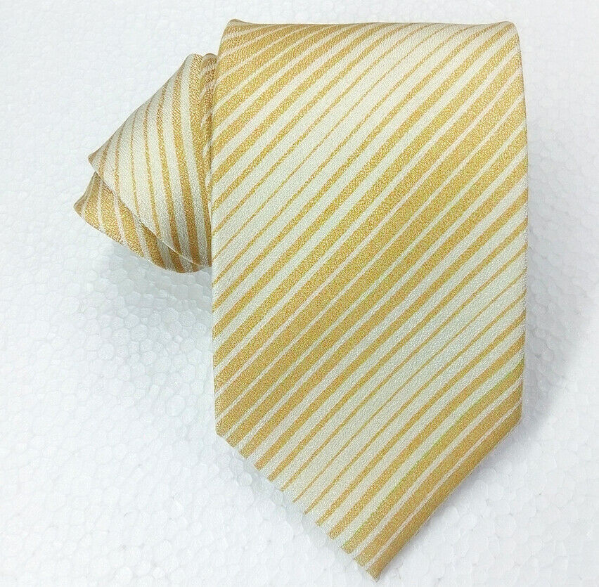 New Striped Necktie 100% silk Made in Italy gold white business / wedding ties