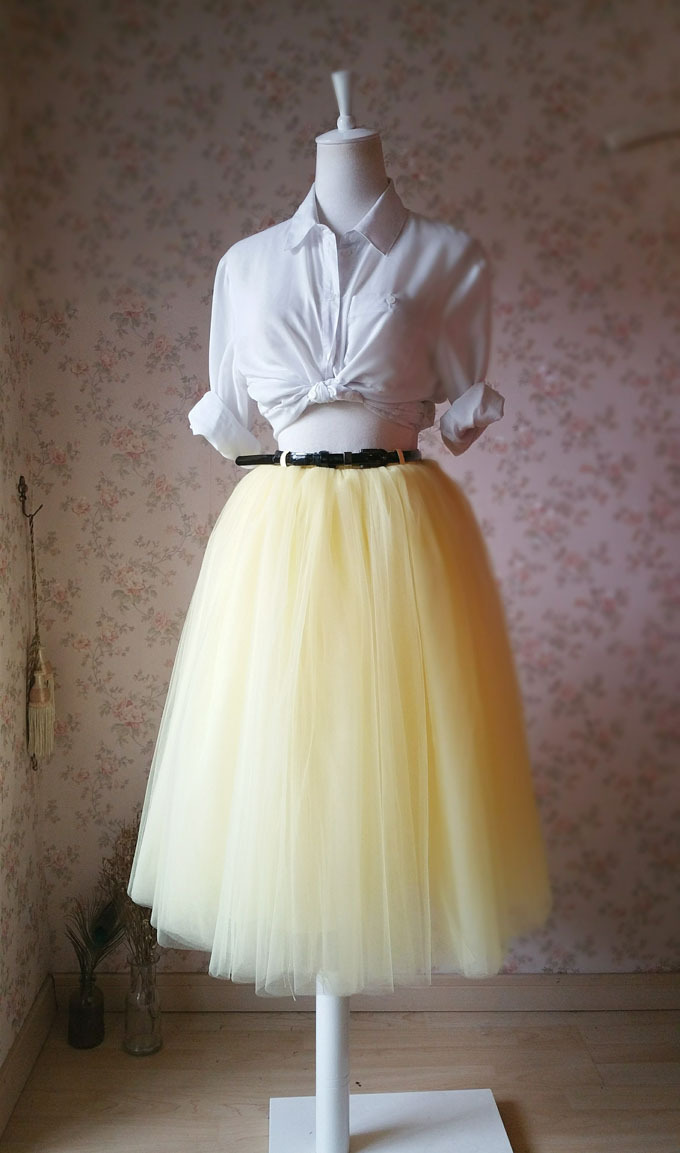 YELLOW Tulle Midi Skirt Outfit High Waisted 4-Layered Midi Tutu Plus ...
