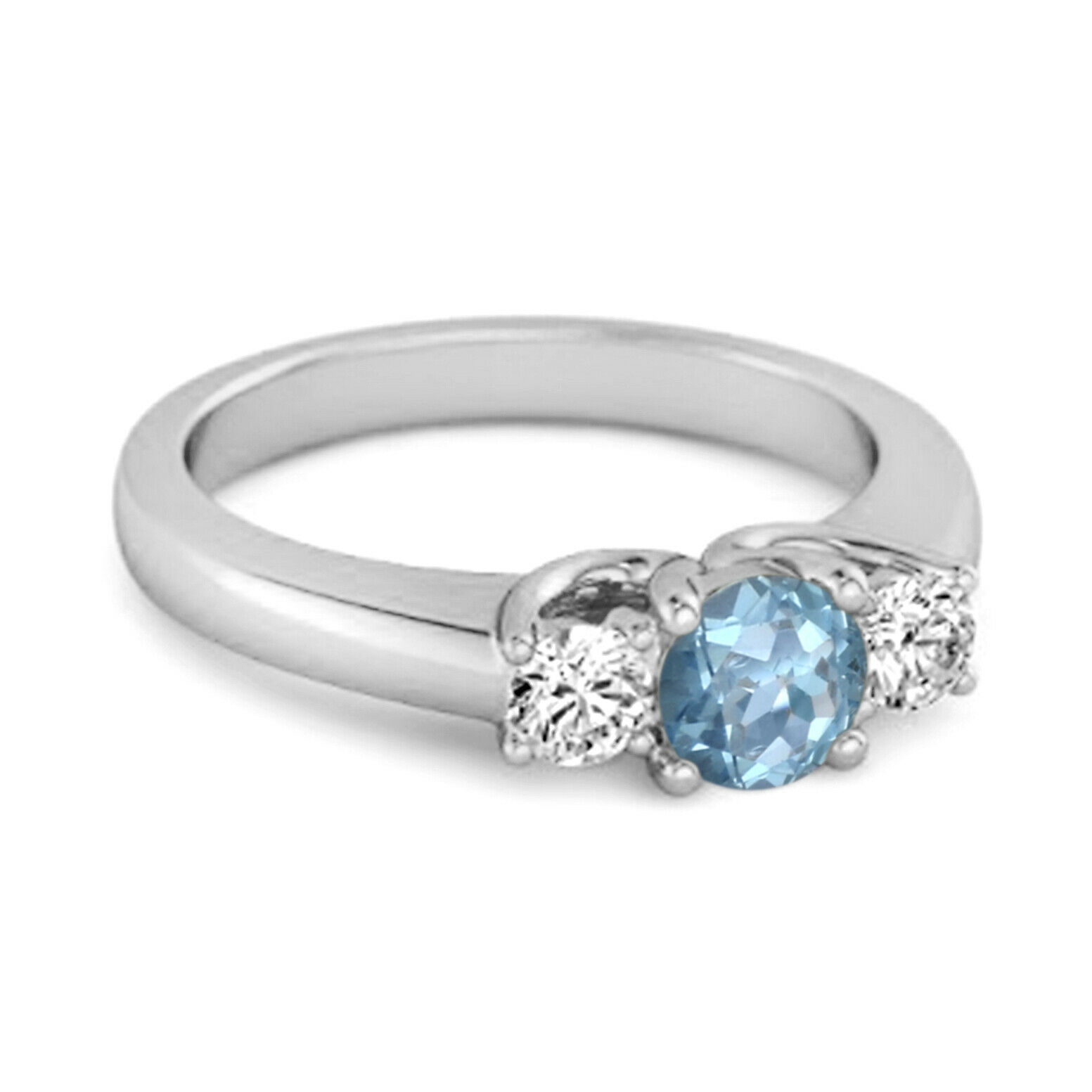 Three Stone 0.10 Ctw Swiss Blue Topaz 9k White Gold Engagement Ring
