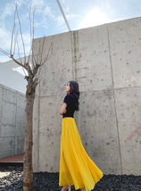 Women Yellow High Waist Long Chiffon Skirt Plus Size Summer Chiffon Maxi Skirt image 3
