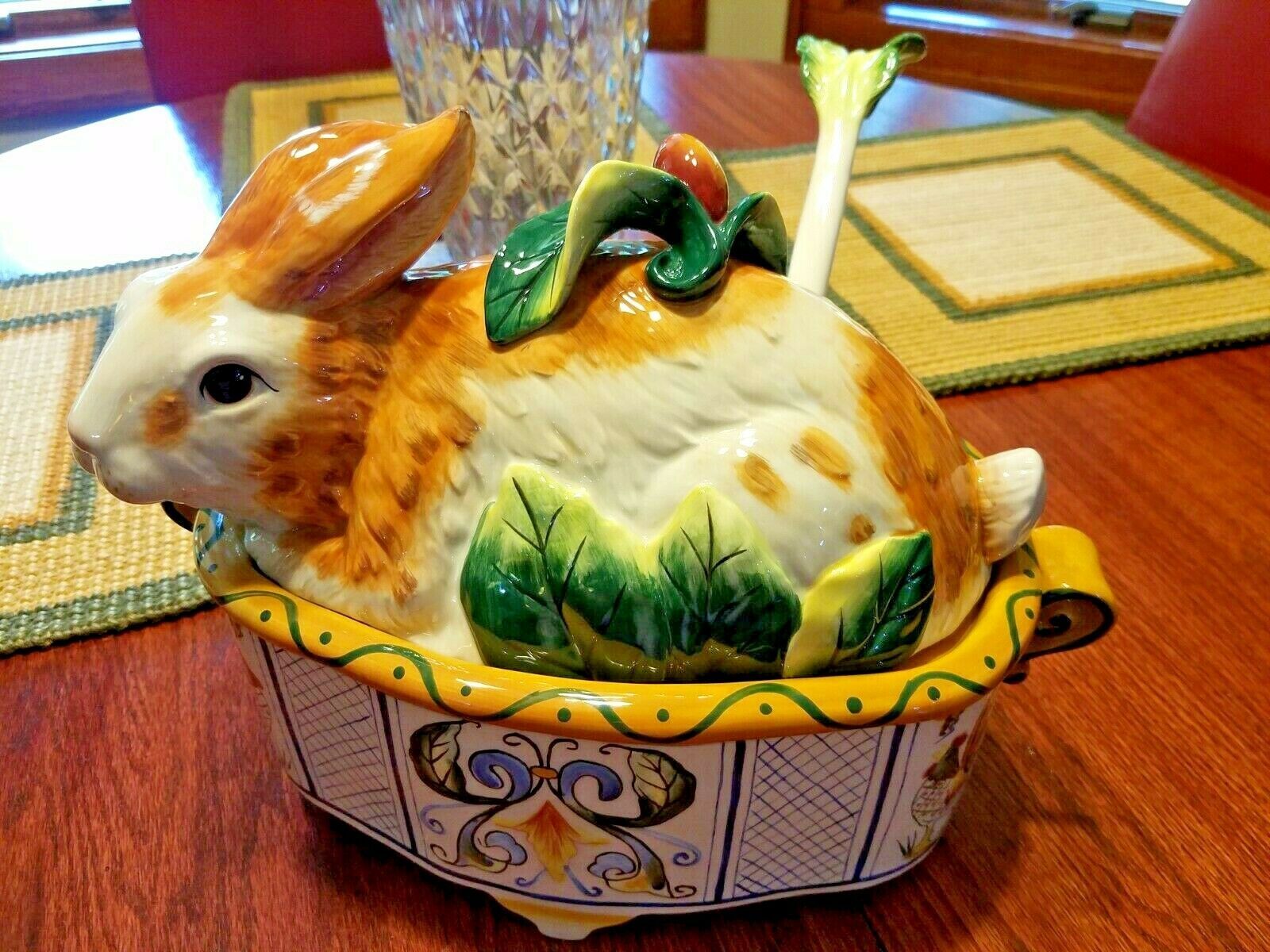 ^ Fitz and Floyd Ricamo Bunny Rabbit Soup Tureen With Ladle 1013