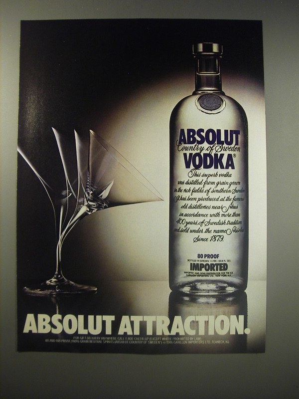 1990 Absolut Vodka Ad - Absolut Attraction - 1980-89