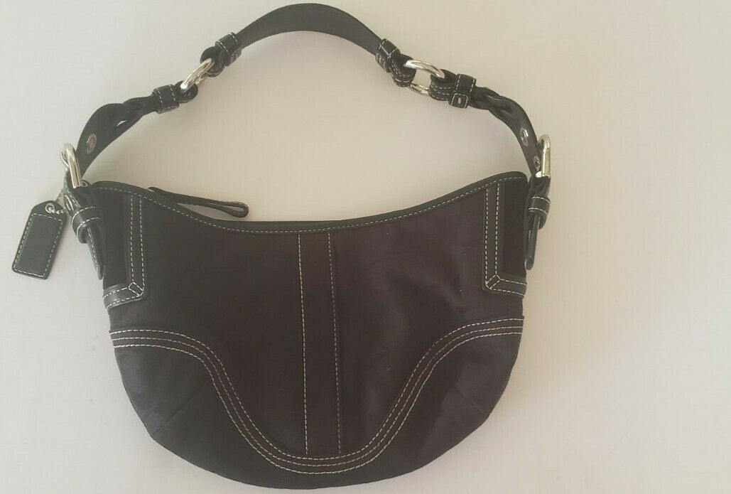 COACH 10075 Signature black/ black canvas hobo shoulder handbag w leather strap