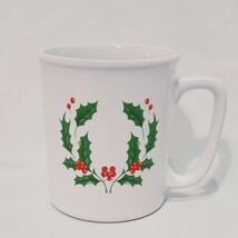 Christmas Holly Berries  Coffee Mug 10 oz Cup White Green Red Holiday  - $14.99