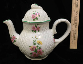 Teapot Arthur Wood England White Pink Wild Rose Ceramic Vintage 5854 w/ Lid - $29.65