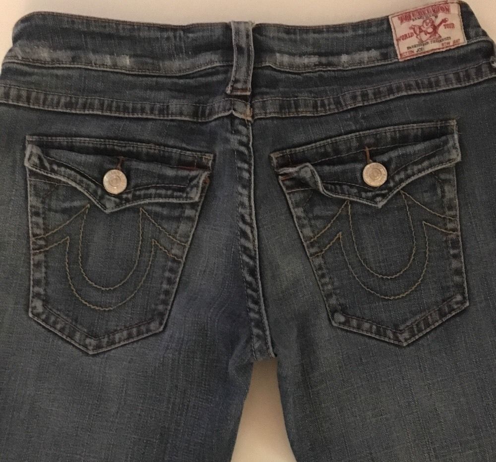 True Religion JOEY Blue Low Twisted Flair & Flap Pockets Jeans Womens ...