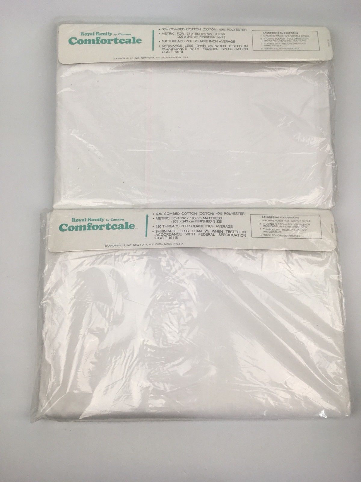 Vintage Royal Family Cannon Mills Twin Flat Top Sheet Percale White Made USA NEW 
